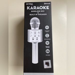 NEW Vibe Wireless Bluetooth Handheld Karaoke Microphone, Built-In Speaker Silver